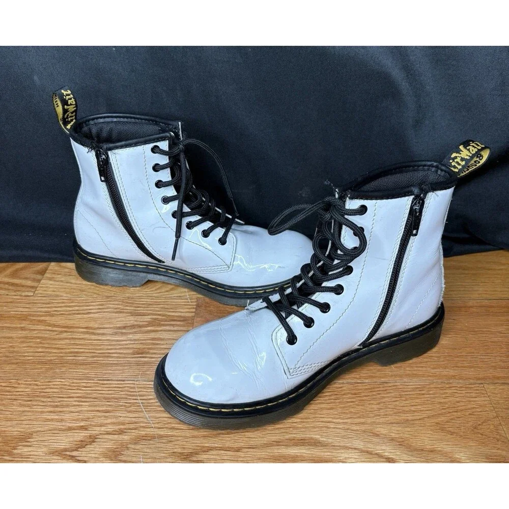 Dr Martens White Leather Combat Boots 1460 J Mens Size 4 Womens 5 Side Zip